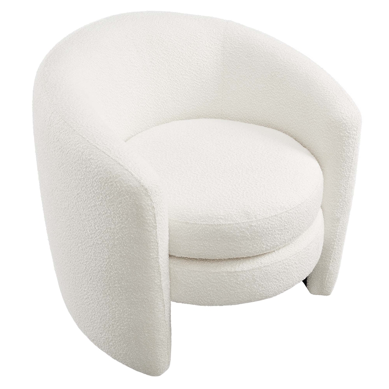Maklaine Upholstered Boucle Fabric Curved Back Armchair in Cloud