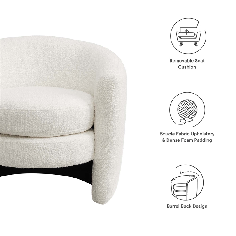 Maklaine Upholstered Boucle Fabric Curved Back Armchair in Cloud