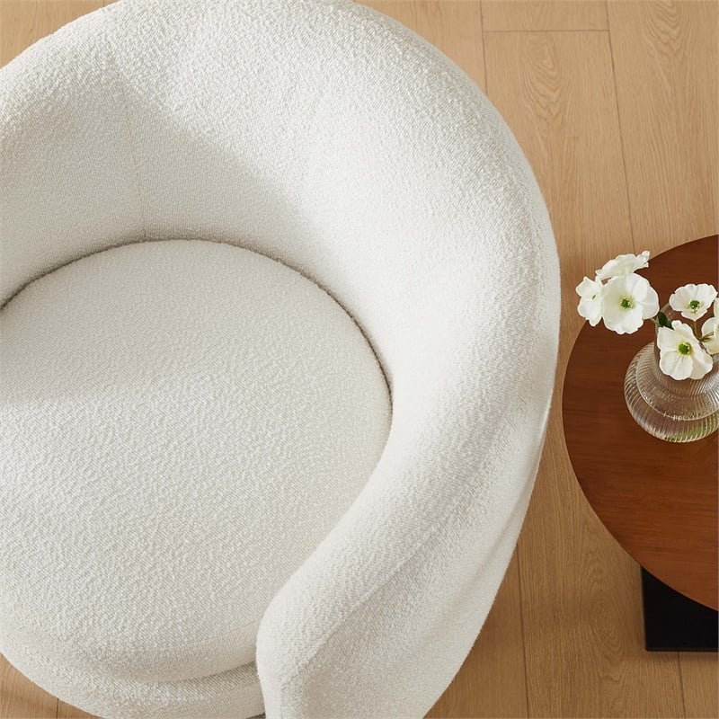 Maklaine Upholstered Boucle Fabric Curved Back Armchair in Cloud