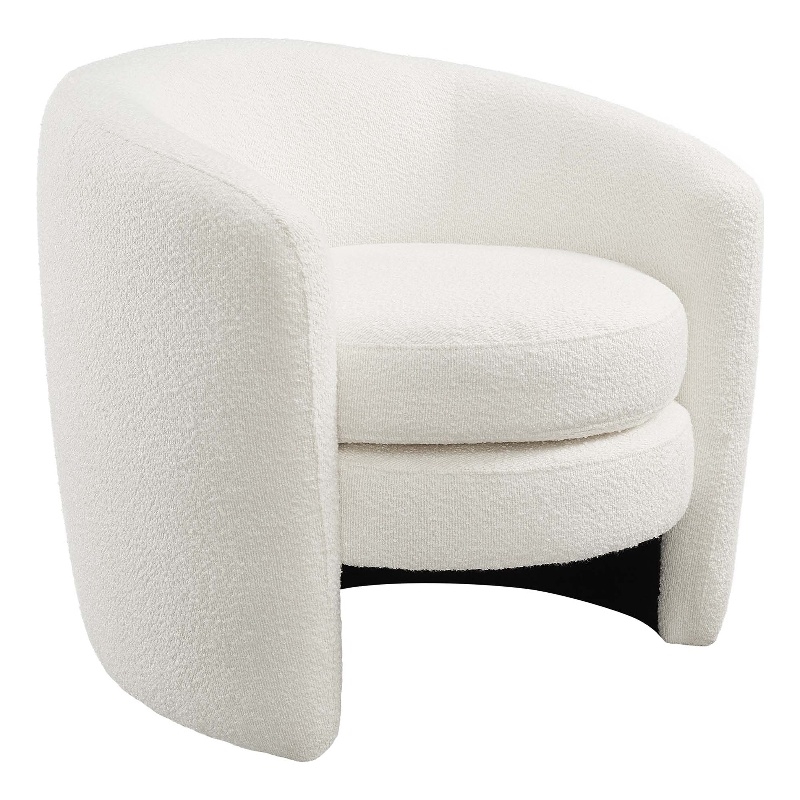 Maklaine Upholstered Boucle Fabric Curved Back Armchair in Cloud