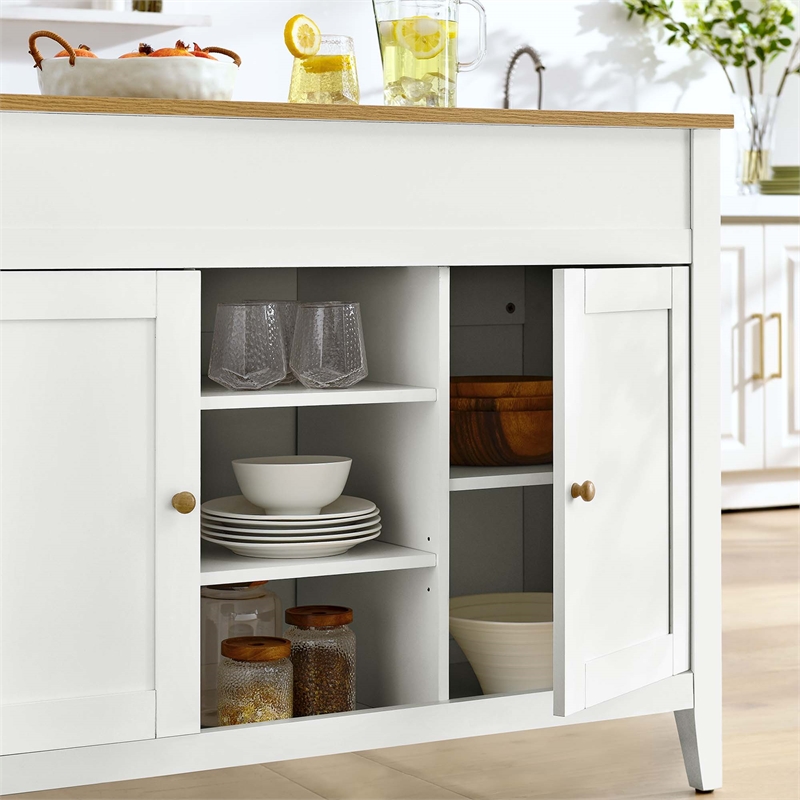 Maklaine Modern / Contemporary Kitchen Island in Oak White Finish
