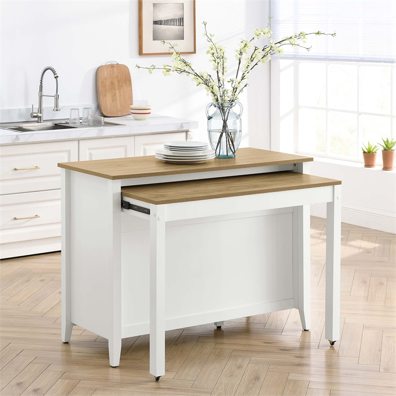 Maklaine Modern / Contemporary Kitchen Island in Oak White Finish