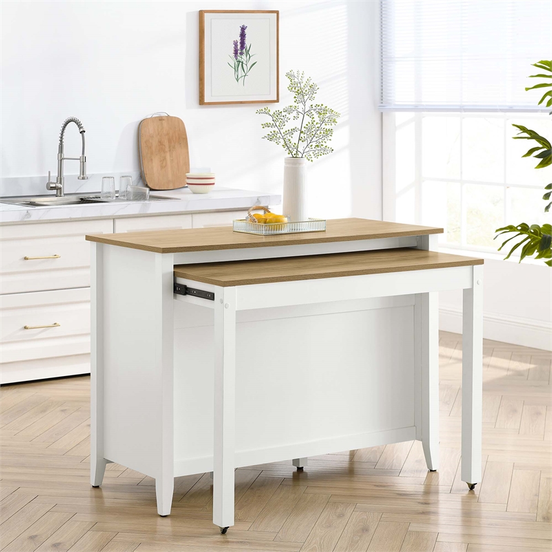 Maklaine Modern / Contemporary Kitchen Island in Oak White Finish