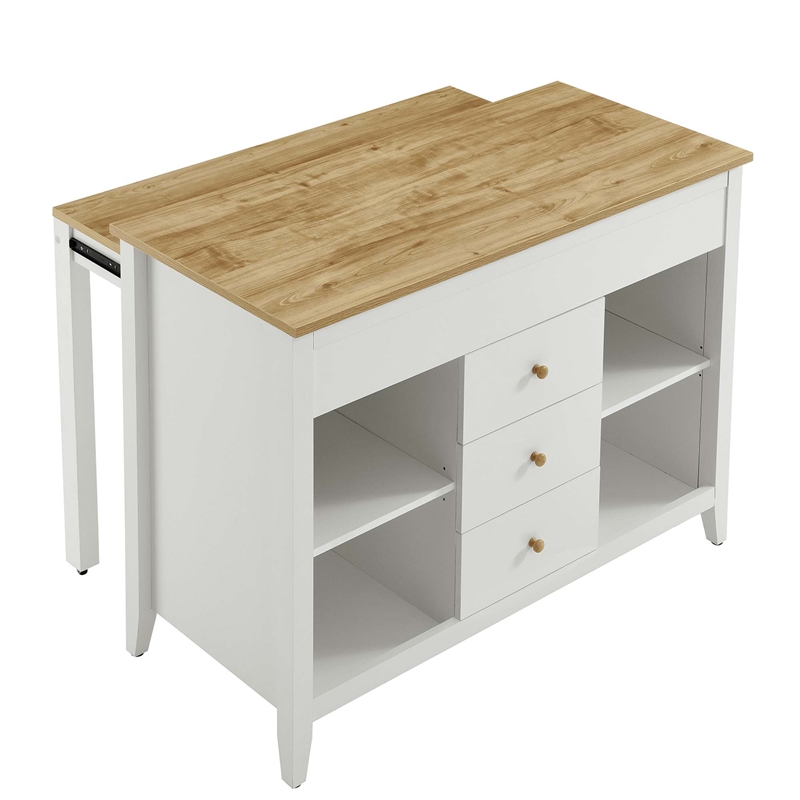 Maklaine Modern / Contemporary Kitchen Island in Oak White Finish