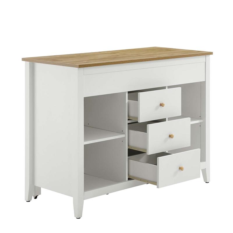 Maklaine Modern / Contemporary Kitchen Island in Oak White Finish