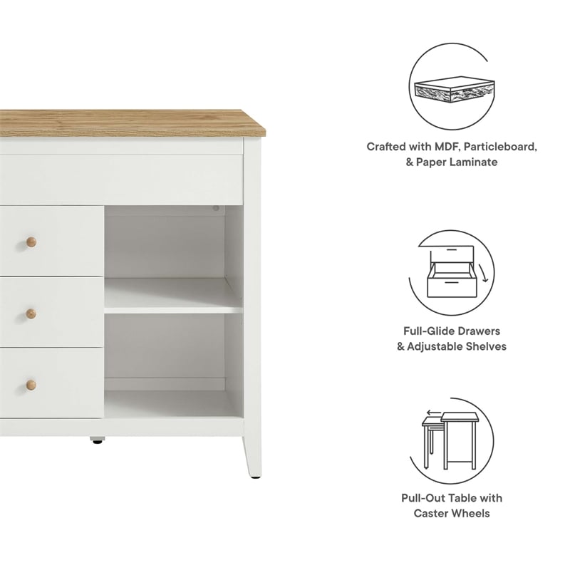 Maklaine Modern / Contemporary Kitchen Island in Oak White Finish