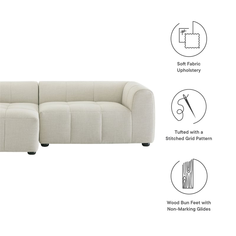 Maklaine Left-Facing Upholstered Fabric Modular Sofa with Chaise in Linen