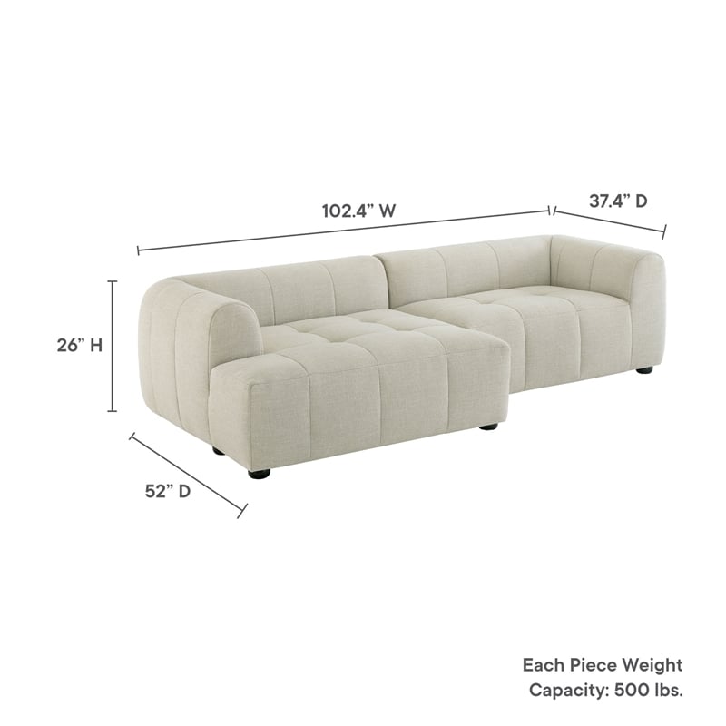 Maklaine Left-Facing Upholstered Fabric Modular Sofa with Chaise in Linen
