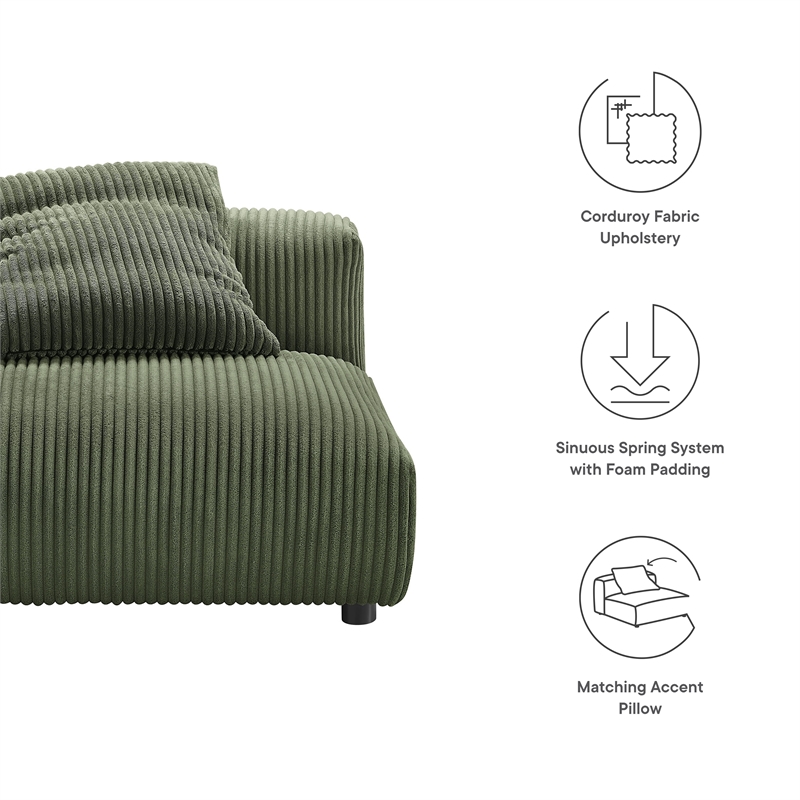 Maklaine Contemporary Modular Corduroy Upholstered Armless Chair in Fern