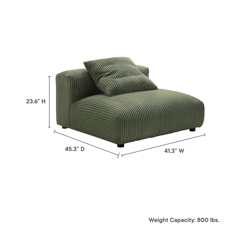 Maklaine Contemporary Modular Corduroy Upholstered Armless Chair in Fern