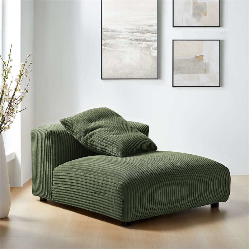 Maklaine Contemporary Modular Corduroy Upholstered Armless Chair in Fern