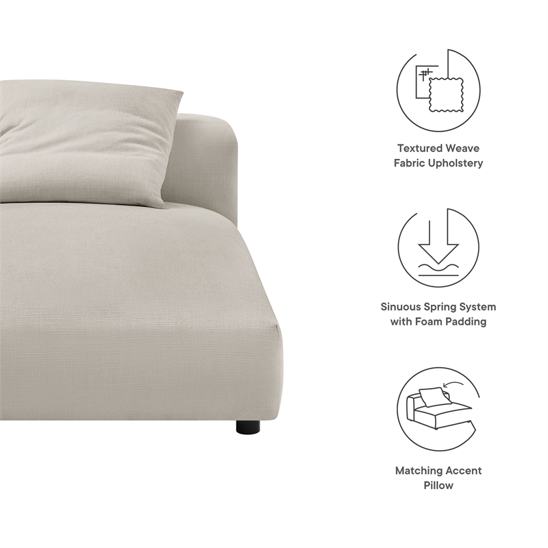 Maklaine Modular Upholstered Fabric Armless Chaise Lounge in Salt