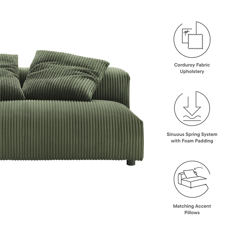 Maklaine Modular Corduroy Upholstered Armless Loveseat in Fern