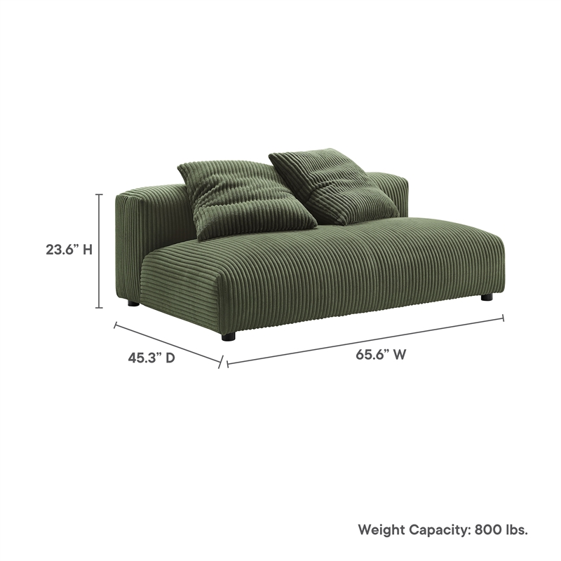 Maklaine Modular Corduroy Upholstered Armless Loveseat in Fern