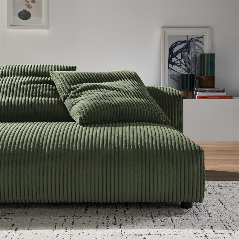 Maklaine Modular Corduroy Upholstered Armless Loveseat in Fern