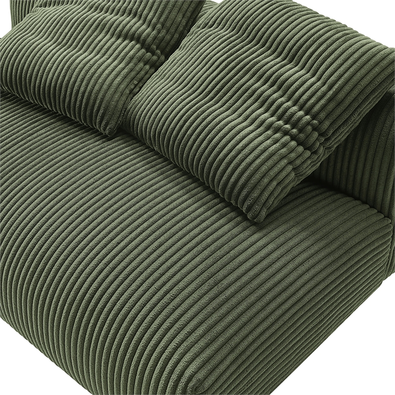 Maklaine Modular Corduroy Upholstered Armless Loveseat in Fern
