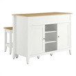 Maklaine Contemporary 3-Piece Kitchen Island and Stool Set in Oak White