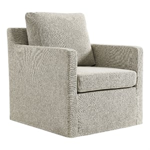 Maklaine Contemporary Fabric Slipcovered Swivel Armchair in Linen