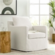 Maklaine Contemporary Fabric Slipcovered Swivel Armchair in Salt