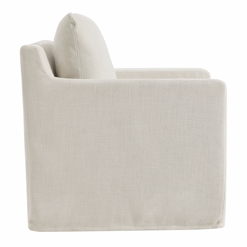 Maklaine Contemporary Fabric Slipcovered Swivel Armchair in Salt