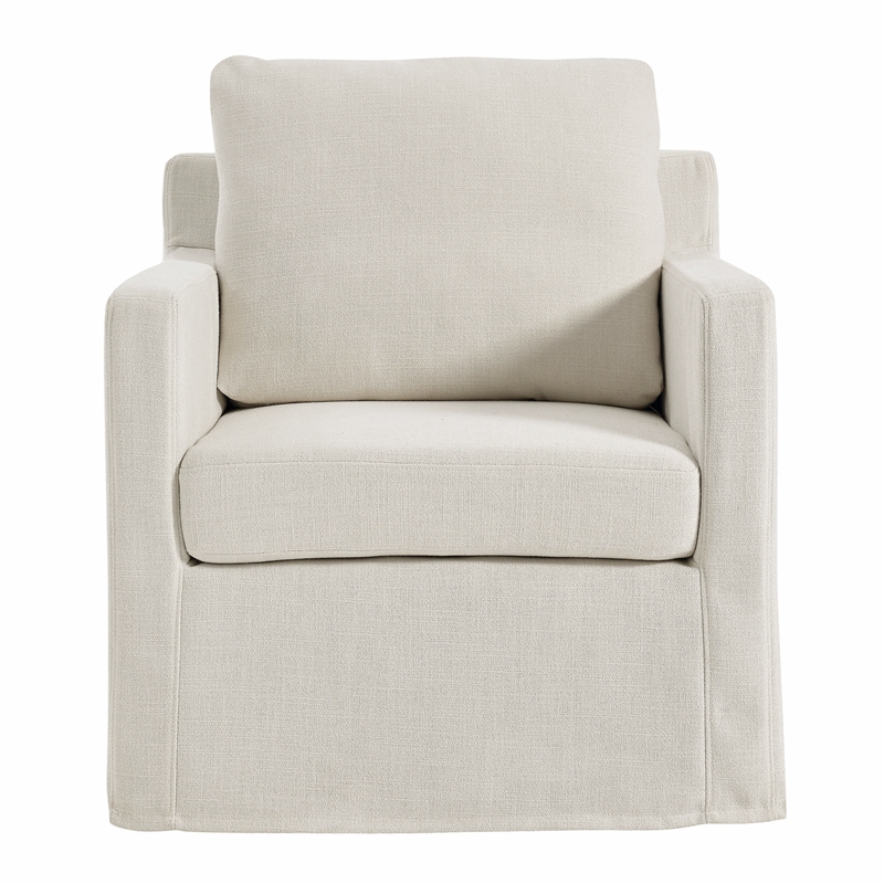 Maklaine Contemporary Fabric Slipcovered Swivel Armchair in Salt