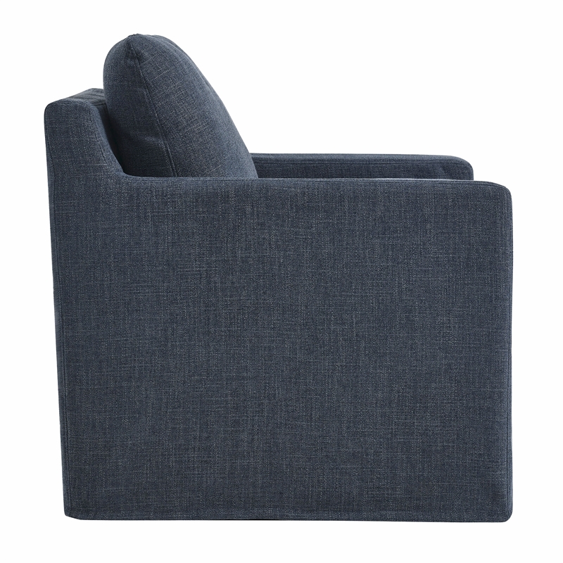 Maklaine Contemporary Fabric Slipcovered Swivel Armchair in Slate Blue