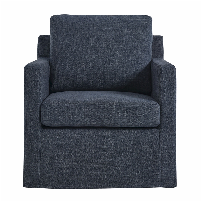 Maklaine Contemporary Fabric Slipcovered Swivel Armchair in Slate Blue