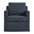 Maklaine Contemporary Fabric Slipcovered Swivel Armchair in Slate Blue