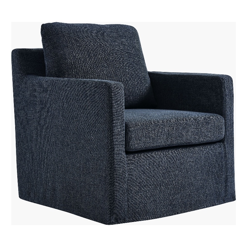 Maklaine Contemporary Fabric Slipcovered Swivel Armchair in Slate Blue