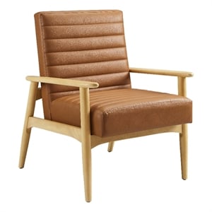 Maklaine Contemporary Vegan Leather Accent Chair in Natural Tan