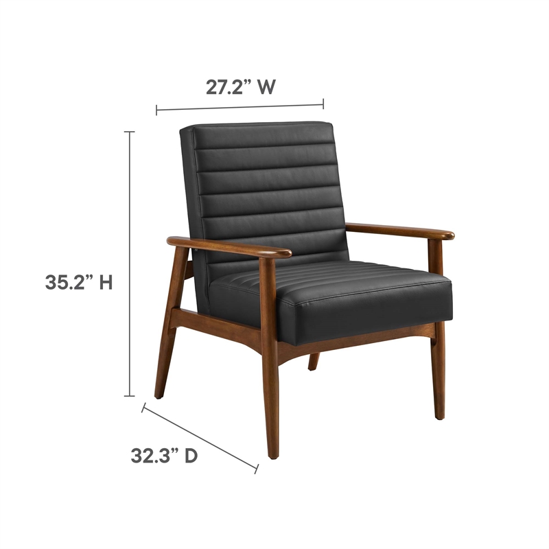 Maklaine Contemporary Vegan Leather Accent Chair in Walnut Black