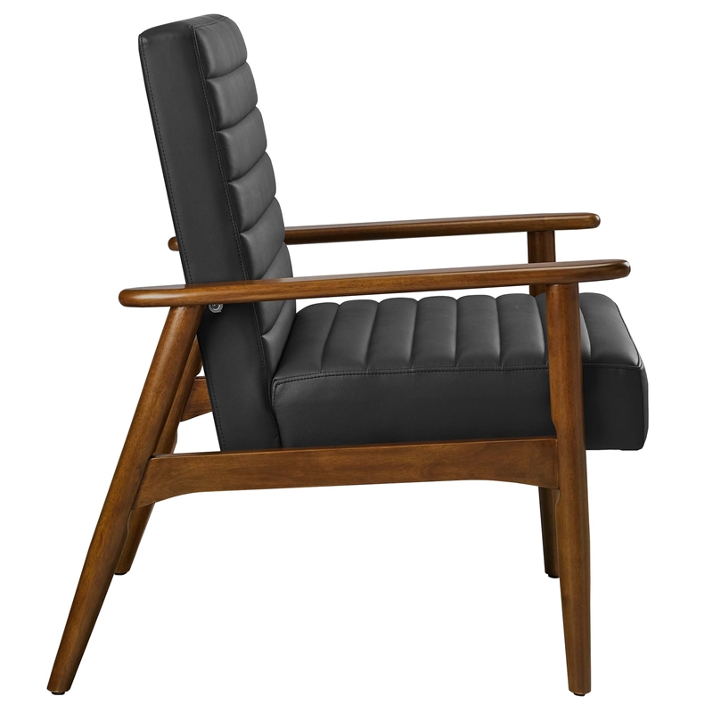Maklaine Contemporary Vegan Leather Accent Chair in Walnut Black