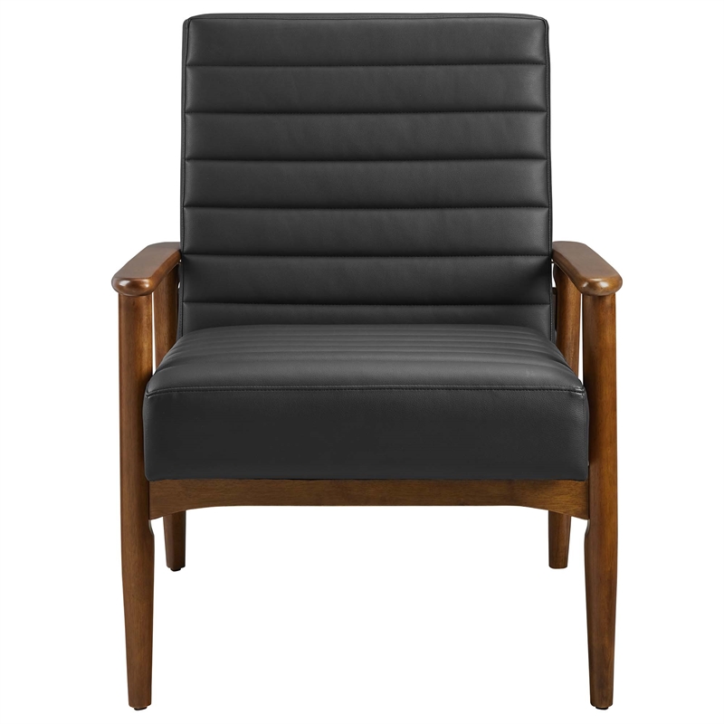 Maklaine Contemporary Vegan Leather Accent Chair in Walnut Black