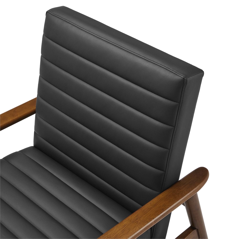 Maklaine Contemporary Vegan Leather Accent Chair in Walnut Black