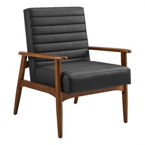 Maklaine Contemporary Vegan Leather Accent Chair in Walnut Black