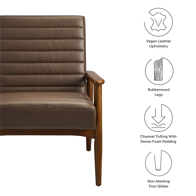 Maklaine Contemporary Vegan Leather Accent Chair in Walnut Brown