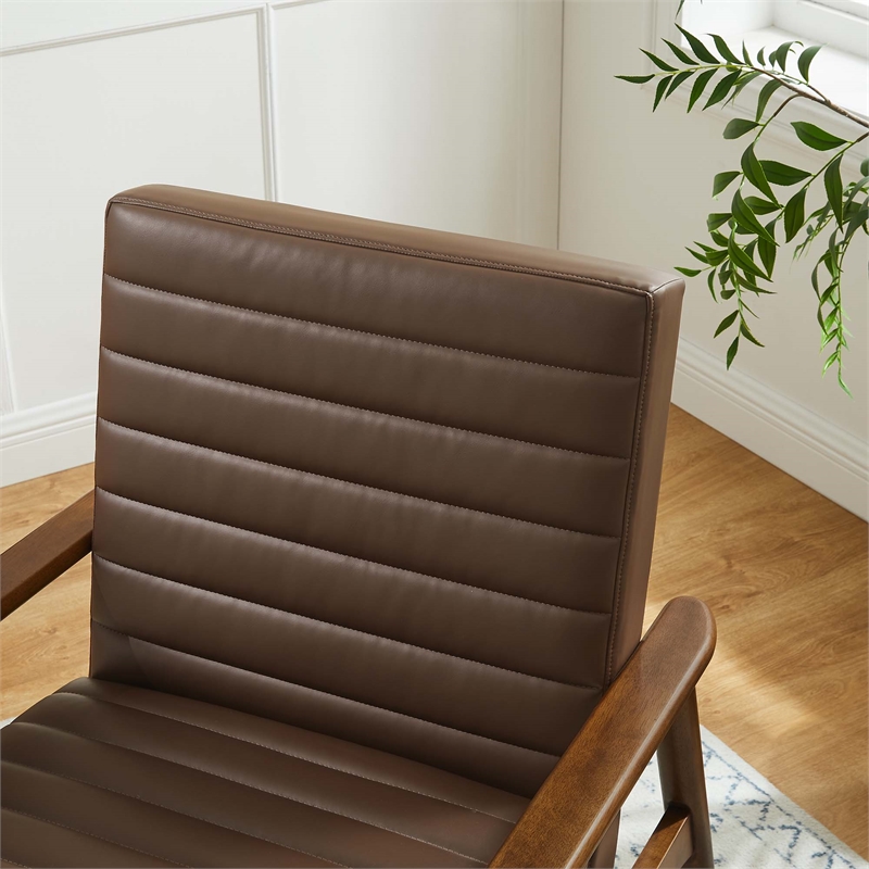 Maklaine Contemporary Vegan Leather Accent Chair in Walnut Brown