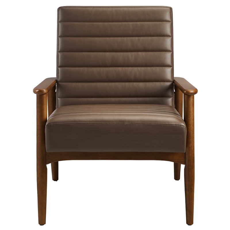 Maklaine Contemporary Vegan Leather Accent Chair in Walnut Brown