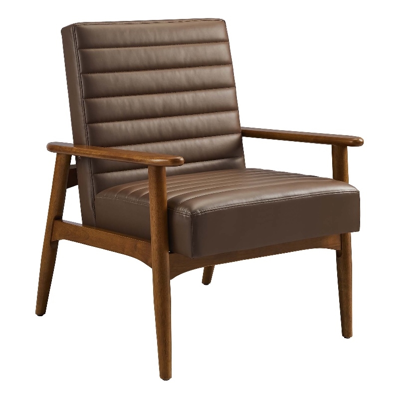 Maklaine Contemporary Vegan Leather Accent Chair in Walnut Brown