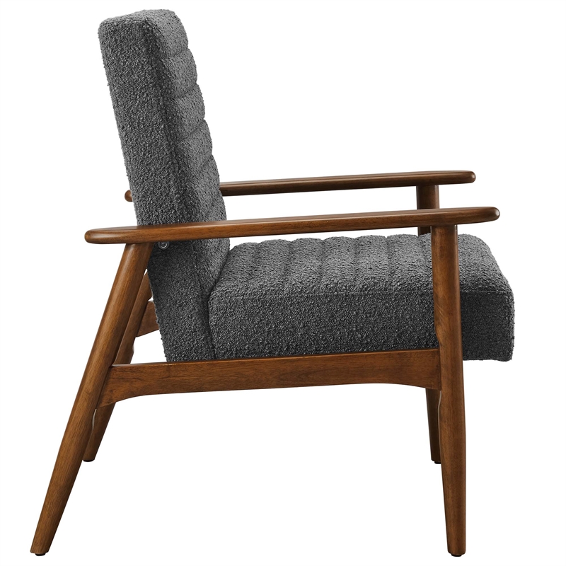 Maklaine Contemporary Boucle Fabric Accent Chair in Walnut Charcoal