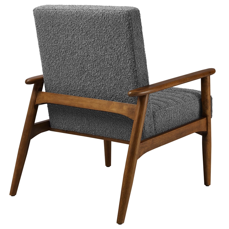 Maklaine Contemporary Boucle Fabric Accent Chair in Walnut Charcoal