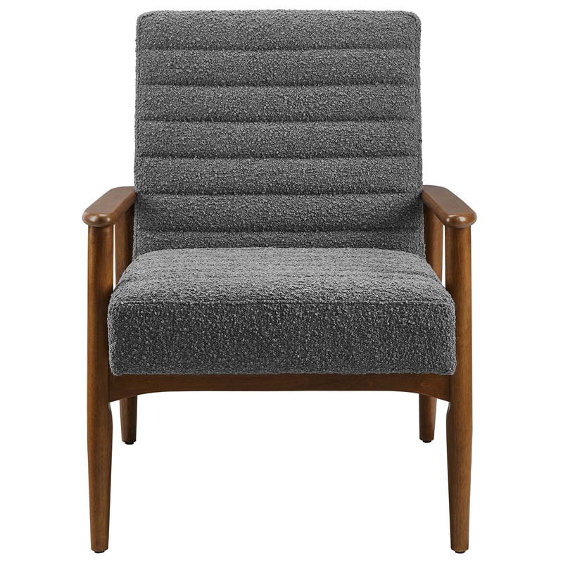 Maklaine Contemporary Boucle Fabric Accent Chair in Walnut Charcoal