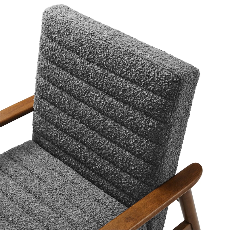 Maklaine Contemporary Boucle Fabric Accent Chair in Walnut Charcoal