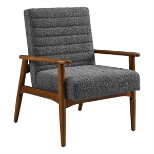 Maklaine Contemporary Boucle Fabric Accent Chair in Walnut Charcoal