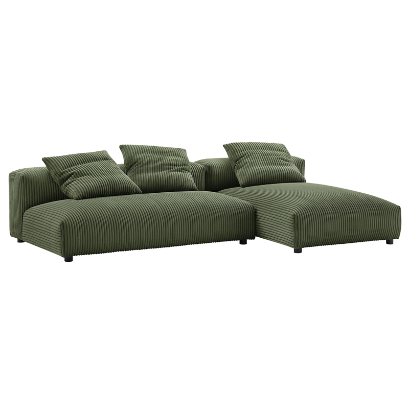 Maklaine 2-Piece Modular Corduroy Upholstered Sectional Sofa With Chaise in Fern