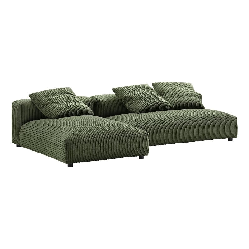 Maklaine 2-Piece Modular Corduroy Upholstered Sectional Sofa With Chaise in Fern