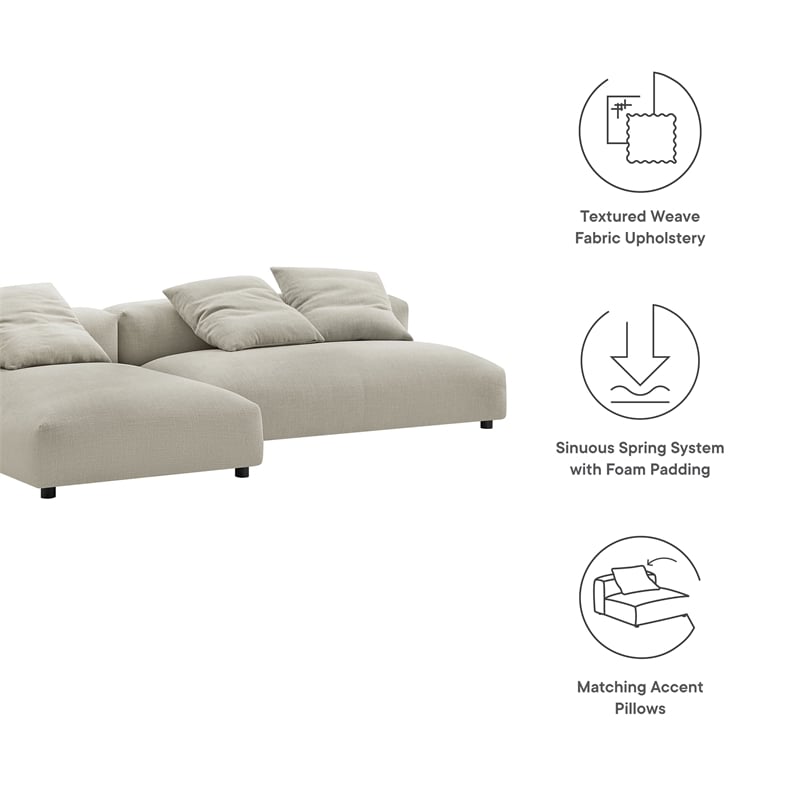 Maklaine 2-Piece Modular Upholstered Fabric Sectional Sofa With Chaise in Linen