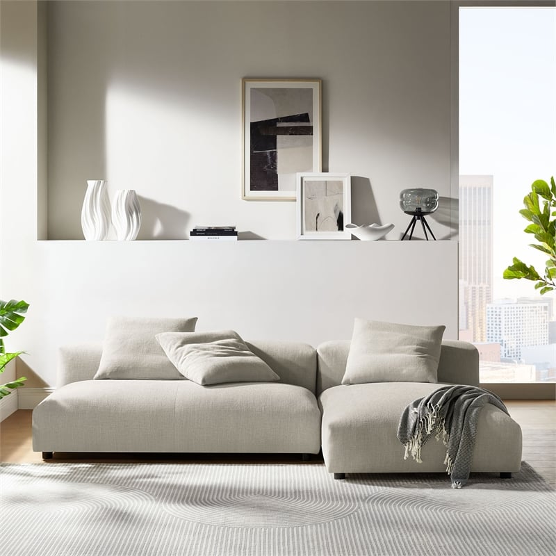 Maklaine 2-Piece Modular Upholstered Fabric Sectional Sofa With Chaise in Linen