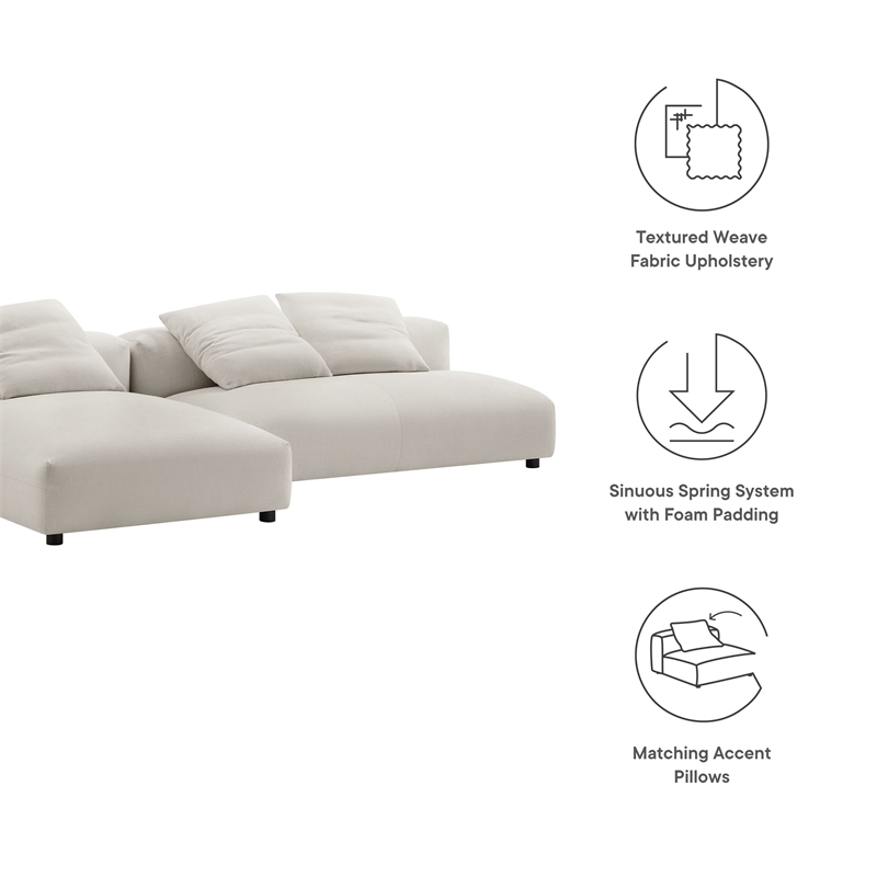 Maklaine 2-Piece Modular Upholstered Fabric Sectional Sofa With Chaise in Salt