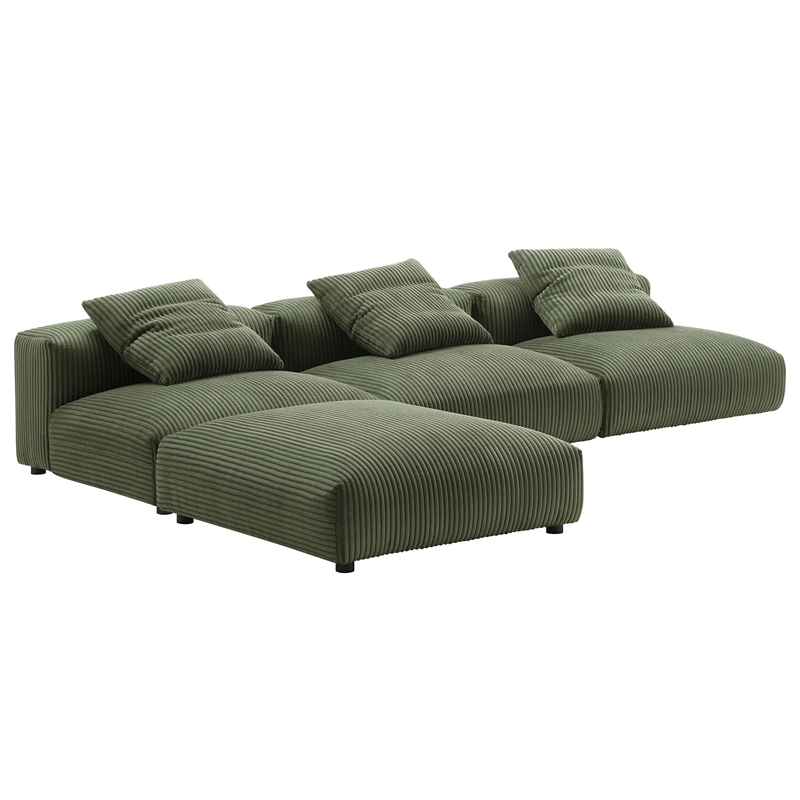 Maklaine 4-Piece Modular Corduroy Upholstered Sectional Sofa in Fern
